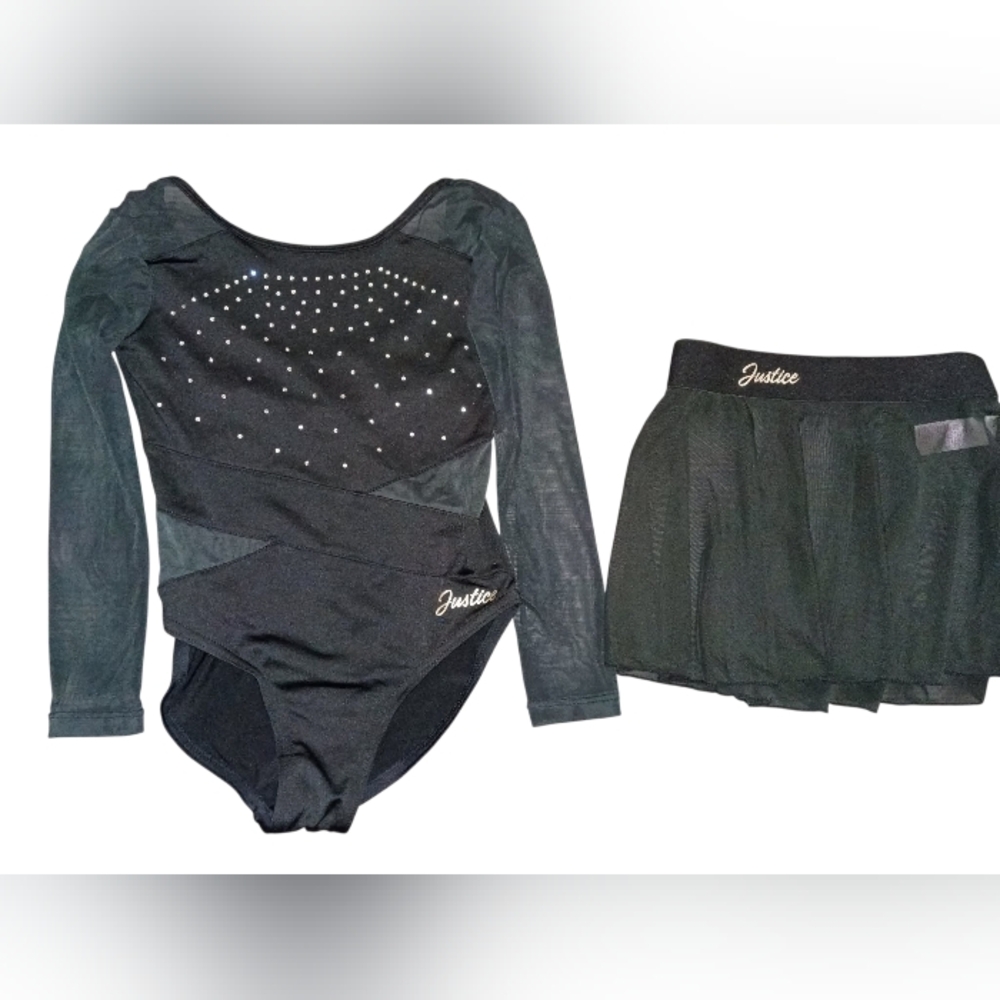 Girls Gymnastics Justice 5/6 Leotard Dance Set One Piece Leo And Skirt